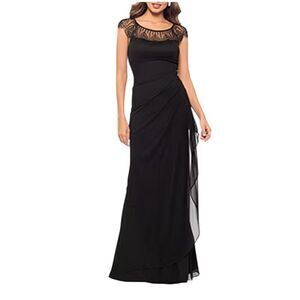 NWT DJ-JAZ Charcoal Gray Short Sleeve Beaded Long Dress Gown Sz 10